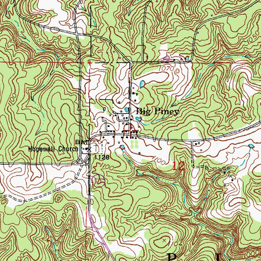 Topographic Map of Big Piney, MO