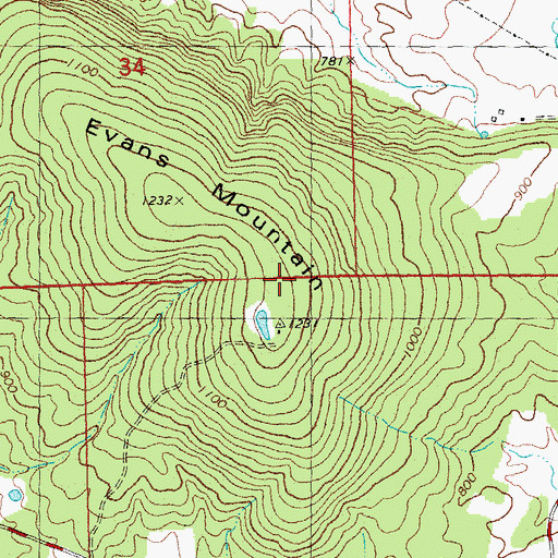 Topographic Map of Evans Mountain, MO