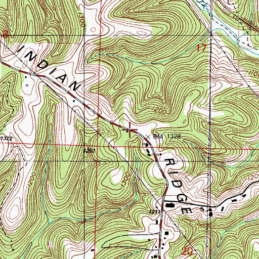 Topographic Map of Indian Ridge, MO