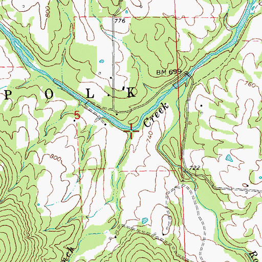 Topographic Map of Long Gravel Branch, MO