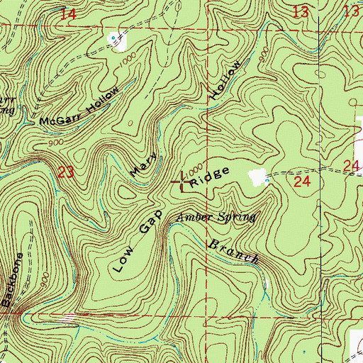 Topographic Map of Low Gap Ridge, MO