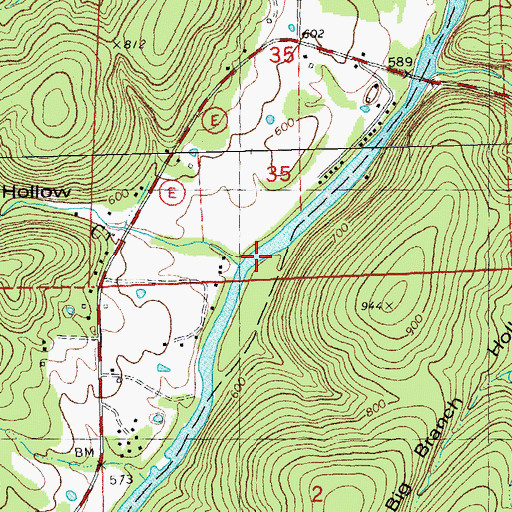 Topographic Map of Lower Rock Creek, MO