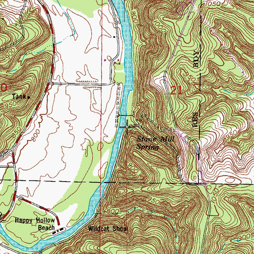 Topographic Map of Stone Mill Spring, MO