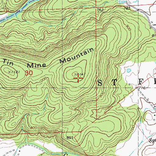 Topographic Map of Tin Mine Mountain, MO