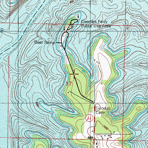 Topographic Map of Coombs Ferry Public Use Area, MO