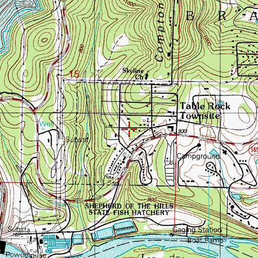 Topographic Map of Table Rock, MO