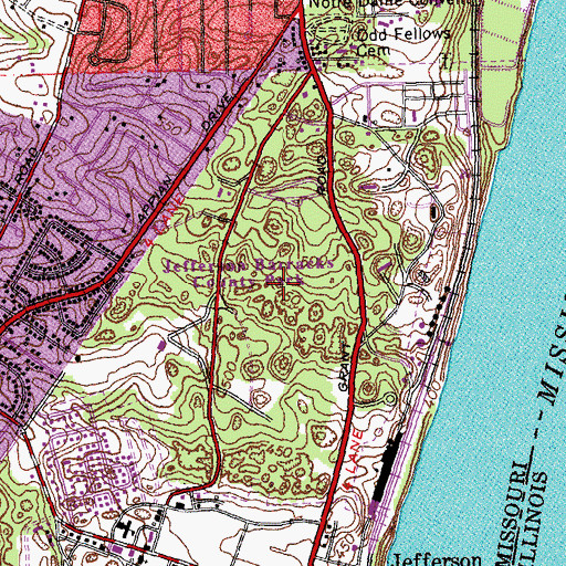 Topographic Map of Jefferson Barracks County Park, MO