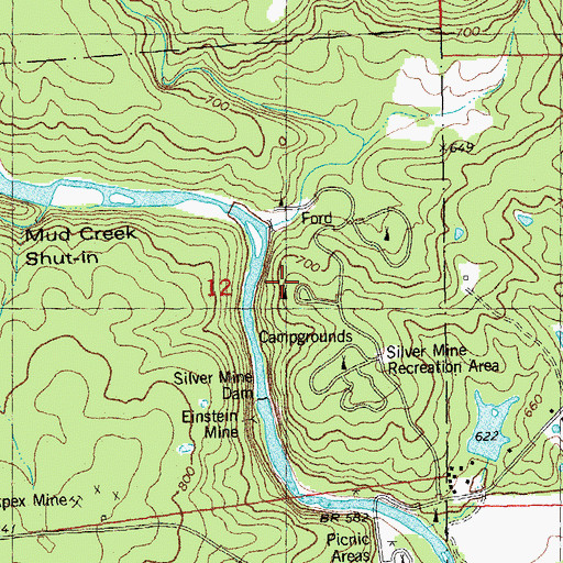 Topographic Map of Silver Mines Campground, MO
