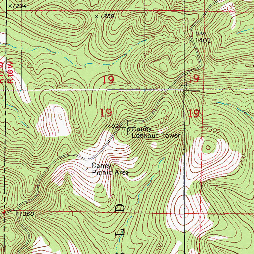 Topographic Map of Caney Lookout Tower, MO