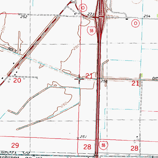 Topographic Map of Ditch Number 7, MO