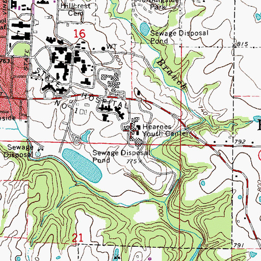 Topographic Map of Hearnes Youth Center, MO