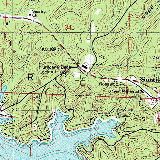 Topographic Map of Hurricane Deck Lookout Tower, MO