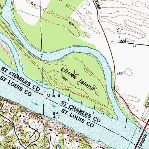 Topographic Map of Littles Island, MO