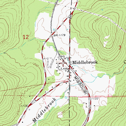 Topographic Map of Middlebrook, MO