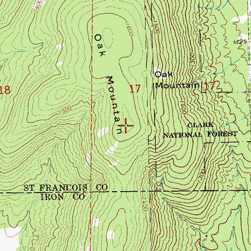 Topographic Map of Oak Mountain, MO