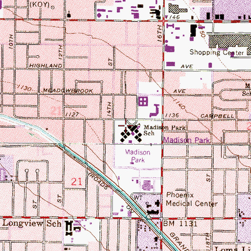 Topographic Map of Madison Park School, AZ