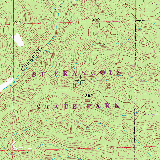 Topographic Map of Saint Francois State Park, MO