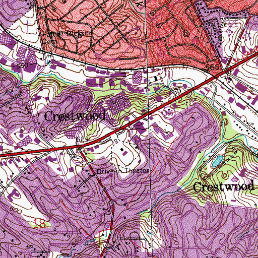 Topographic Map of KSHE-FM (Crestwood), MO