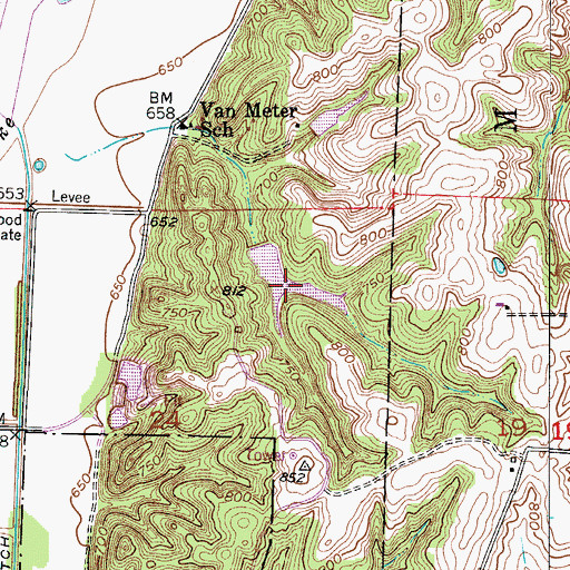 Topographic Map of Lake Wooldridge, MO