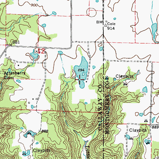 Topographic Map of Mathews Lake Dam, MO