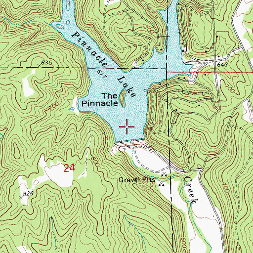 Topographic Map of Pinnacle Lake Dam, MO