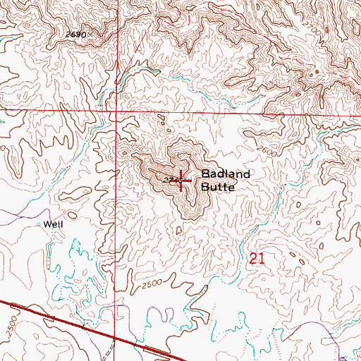 Topographic Map of Badland Butte, MT