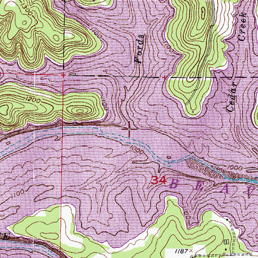 Topographic Map of Fords Creek, AR