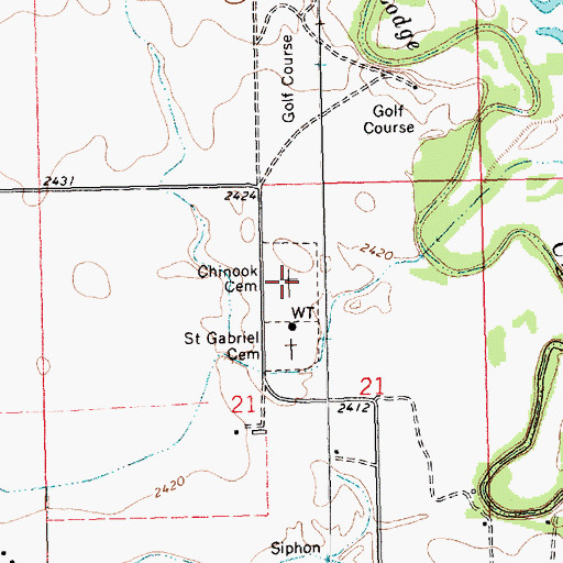 Topographic Map of Chinook Cemetery, MT