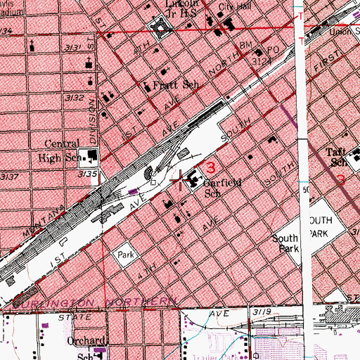 Topographic Map of Garfield School, MT