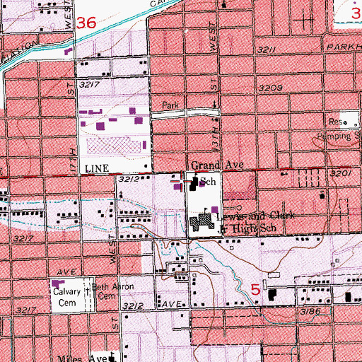 Topographic Map of Grand Avenue School, MT