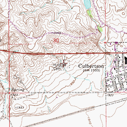 Topographic Map of Hillside Cemetery, MT