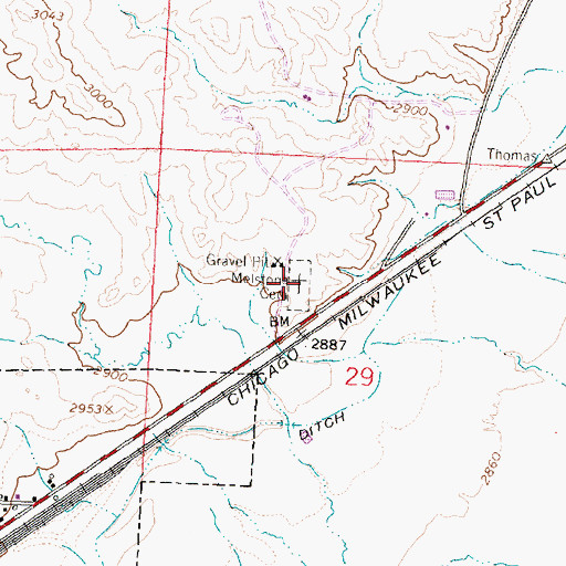 Topographic Map of Melstone Cemetery, MT