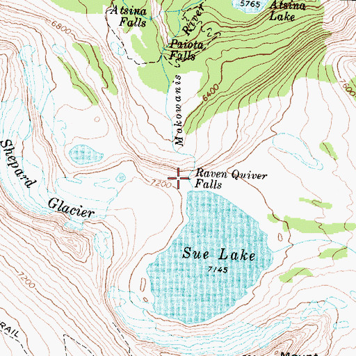 Topographic Map of Raven Quiver Falls, MT