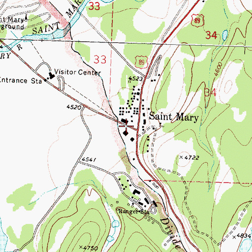 Topographic Map of Saint Mary, MT