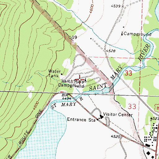 Topographic Map of Saint Mary Campground, MT
