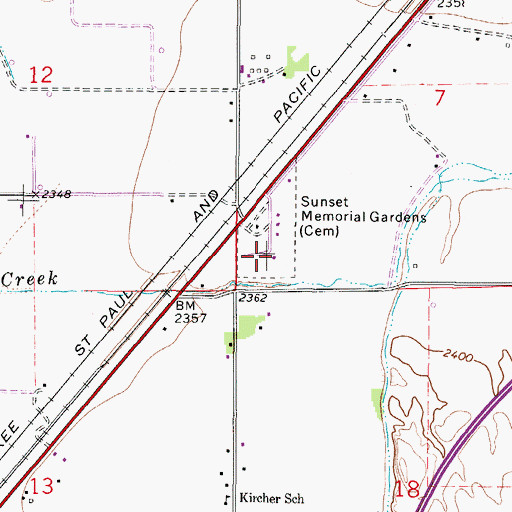 Topographic Map of Pine Crest Cemetery, MT