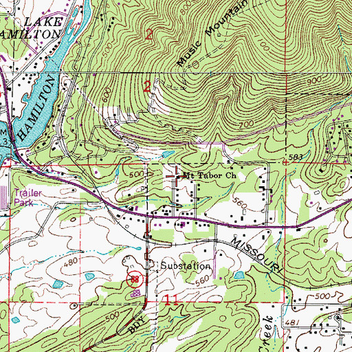 Topographic Map of Mount Tabor Baptist Church, AR