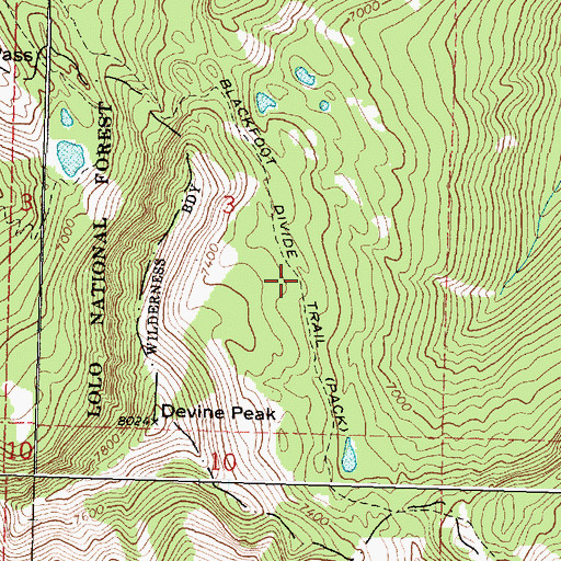 Topographic Map of Blackfoot Divide Trail, MT