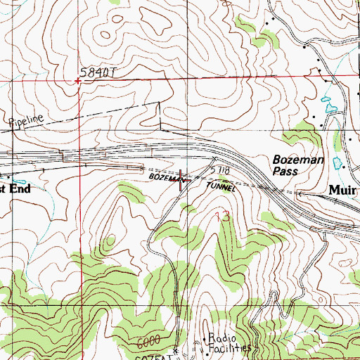 Topographic Map of Bozeman Tunnel, MT