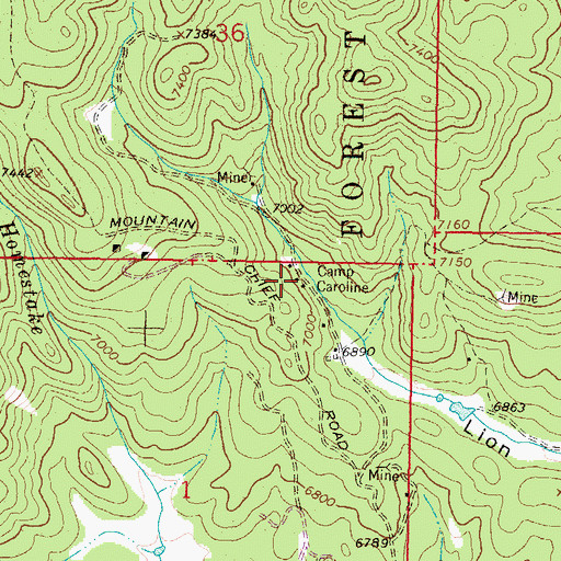 Topographic Map of Camp Caroline, MT