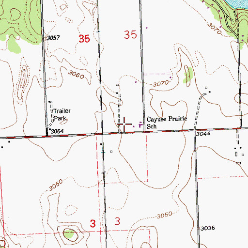 Topographic Map of Cayuse Prairie School, MT
