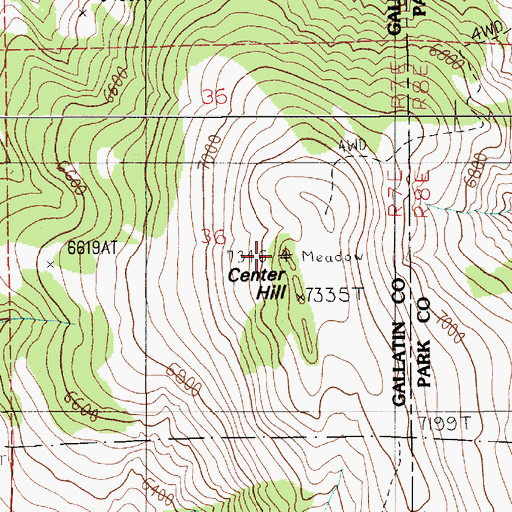 Topographic Map of Center Hill, MT