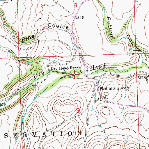 Topographic Map of East Fork Dryhead Creek, MT