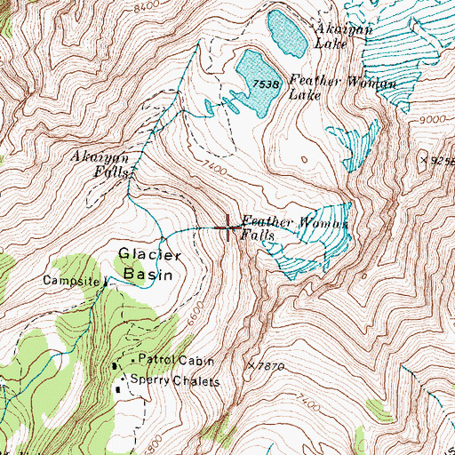 Topographic Map of Feather Woman Falls, MT