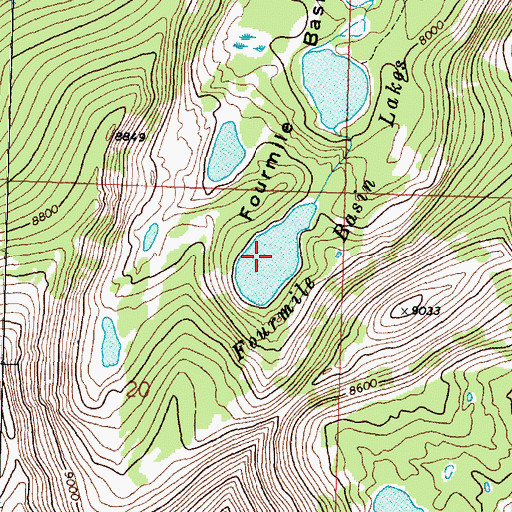 Topographic Map of Fourmile Basin Lakes, MT