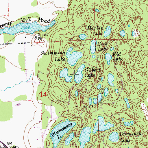 Topographic Map of Gilbert Lake, MT