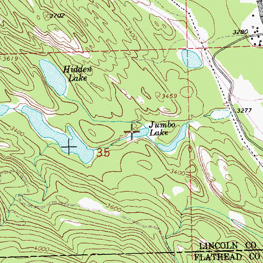 Topographic Map of Jumbo Lake, MT