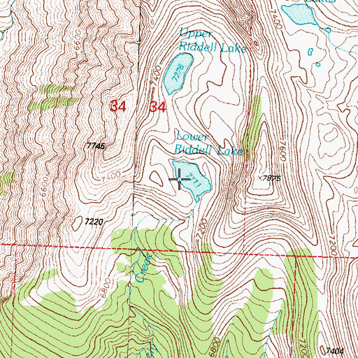 Topographic Map of Lower Riddell Lake, MT