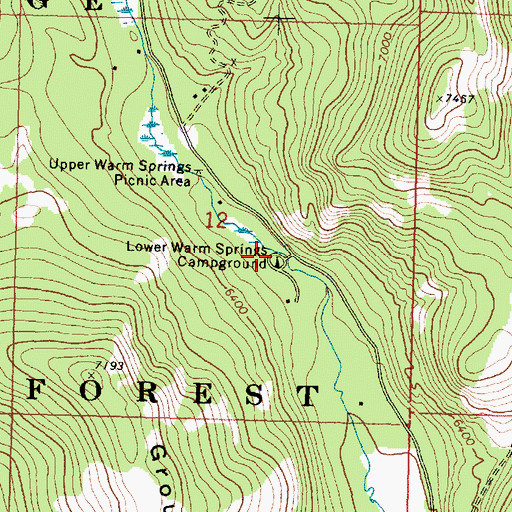 Topographic Map of Lower Warm Springs Campground, MT