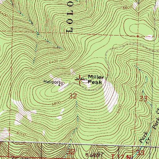 Topographic Map of Miller Peak, MT